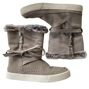 Toms Women's Vista Suede Faux Fur Boots 8.5 Desert Taupe Lined‎ Winter Booties